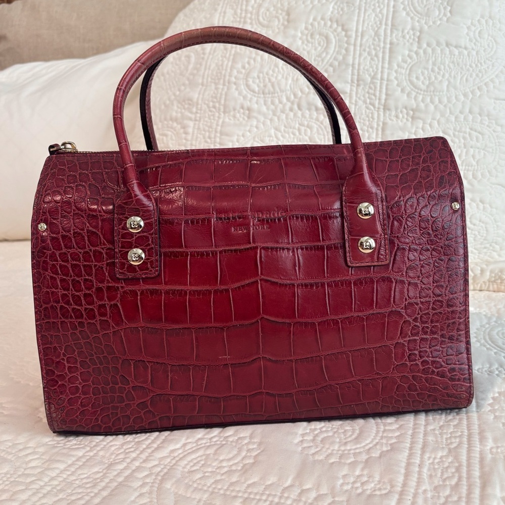 Kate Spade Deep Red Crocodile-Embossed Satchel